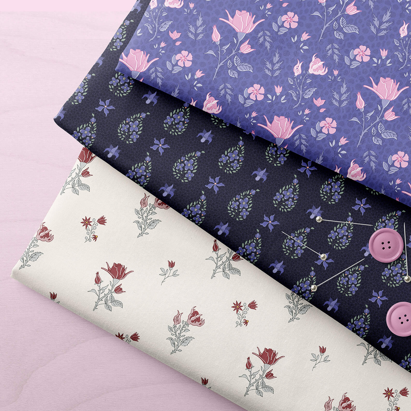fabric stack with floral patterns