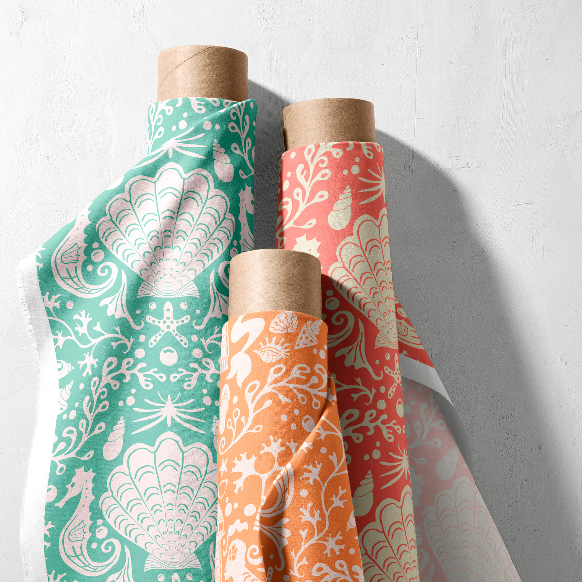 beach damask fabric rolls mockup