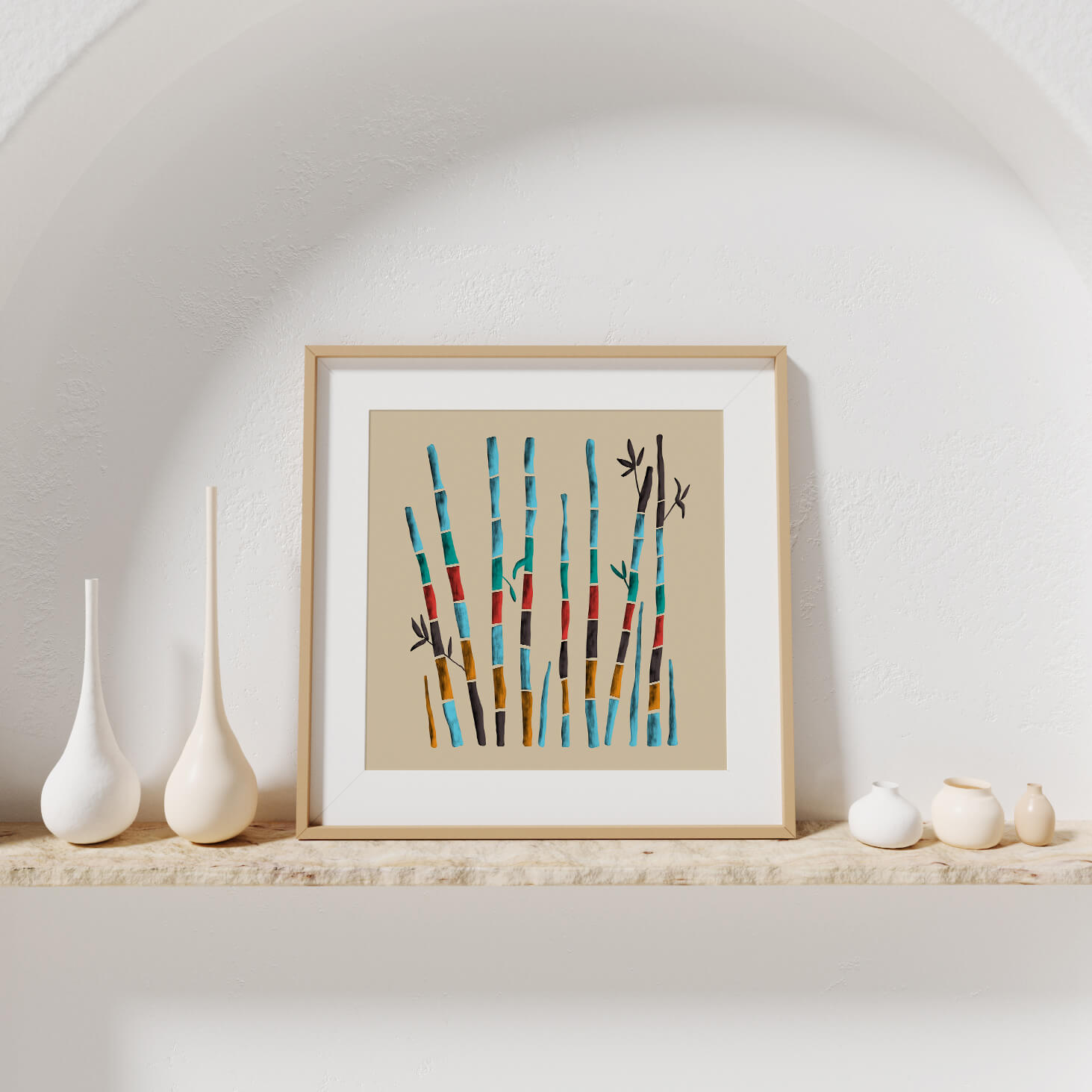 bamboo drawing in frame mockup
