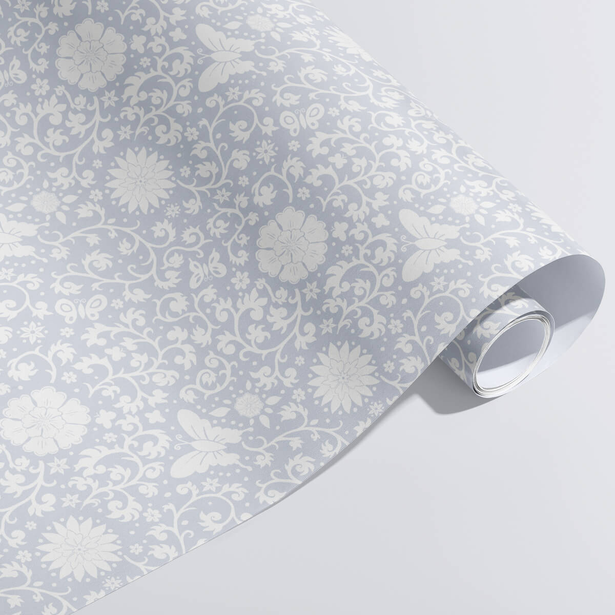 giftwrap mockup with chinoiserie pattern in light gray