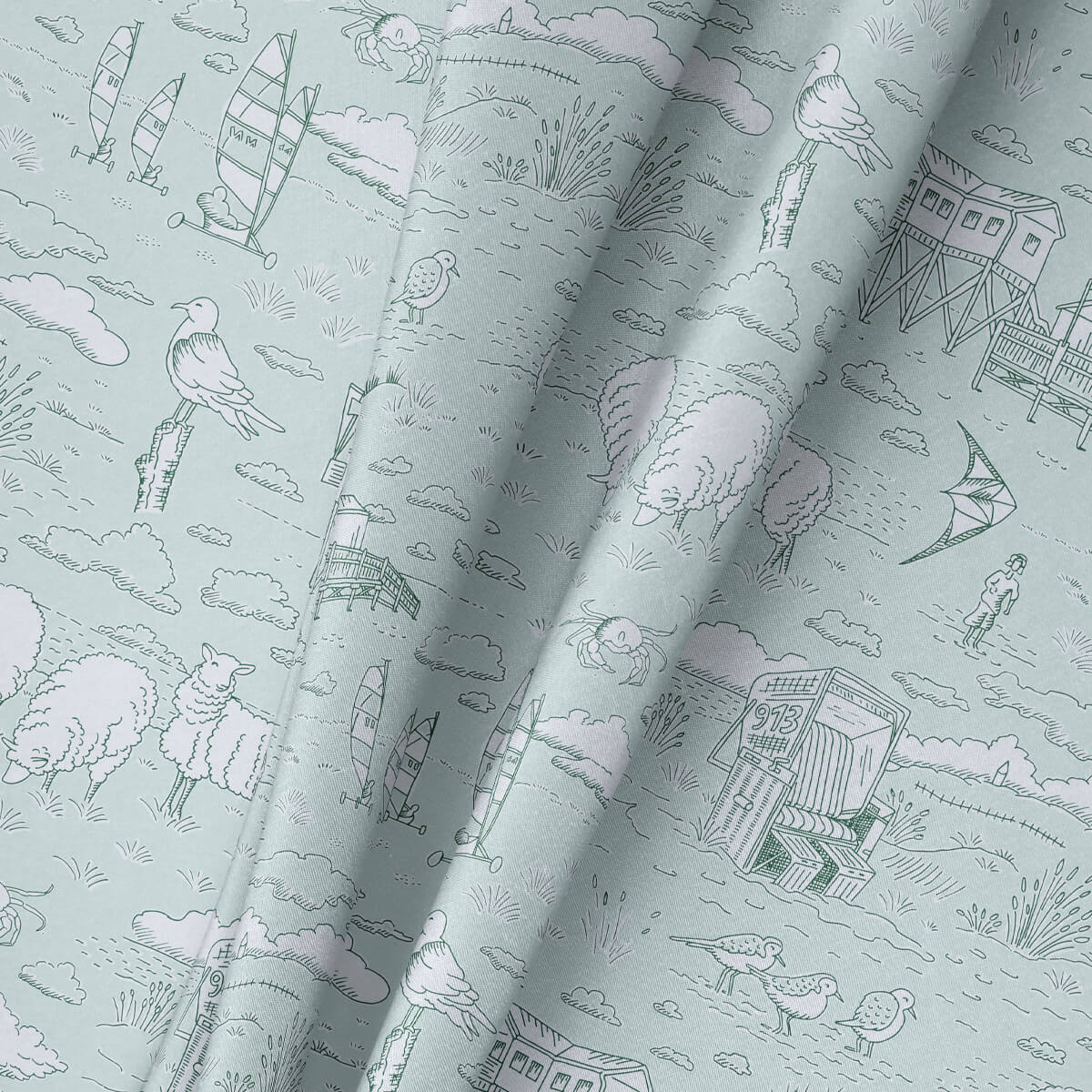 fabric mockup with Toile de Jouy pattern