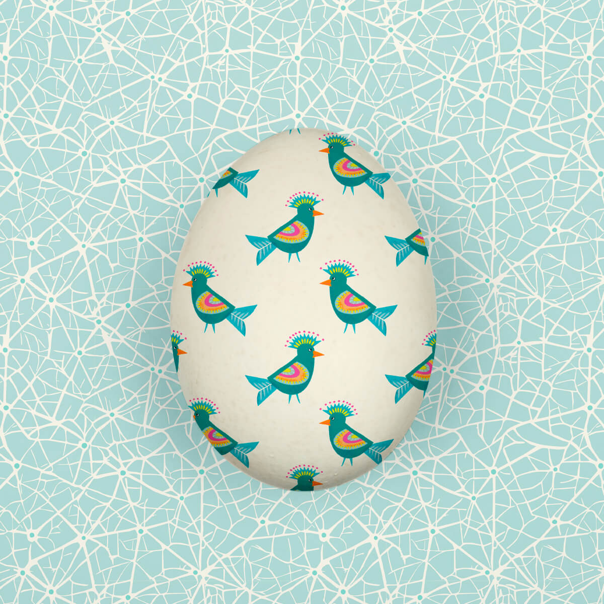 easter egg with a pattern of small birds